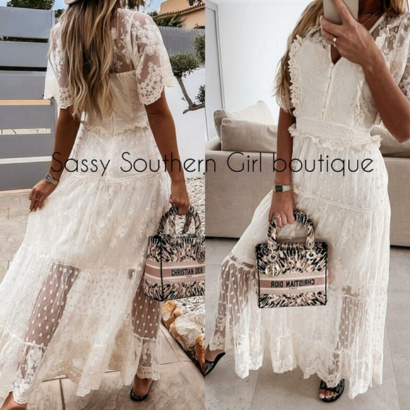 ⭐🆕 Boho White lace maxi dress - Picture 4 of 14